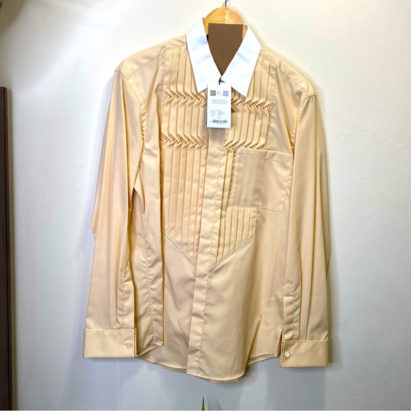 BURBERRY Cotton Poplin Classic Fit Pleated Bib Dress Shirt 39 (Neck Size 15.5)